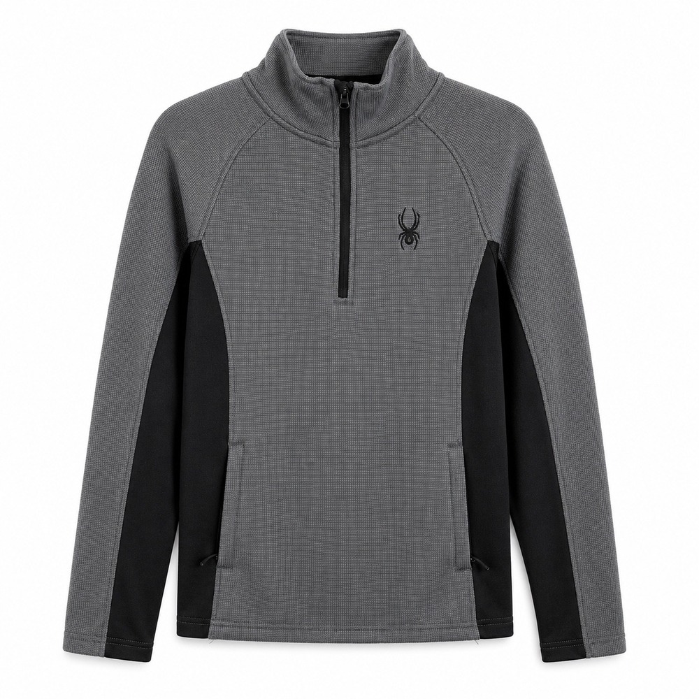 Spyder Waffle Knit 1/4 Zip Pullover Sweater Mens S Gray Black Outdoors Utility